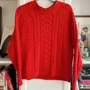 Aerie medium cable knit sweater red